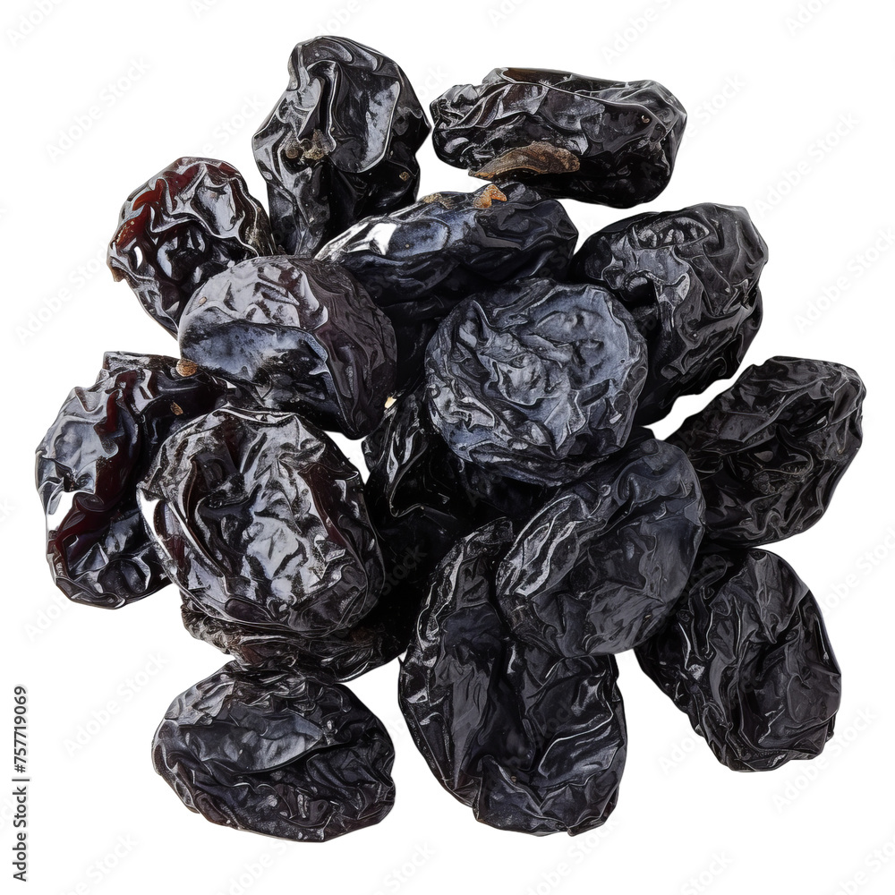 Dried prune in closeup isolated on transparent background With clipping path.3d render