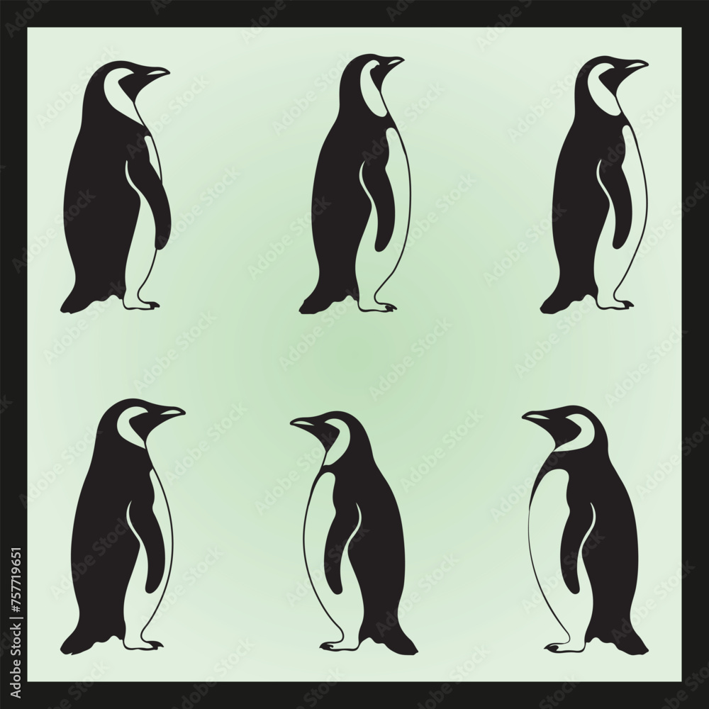 Naklejka premium Penguin silhouette set Clipart on a hex color background