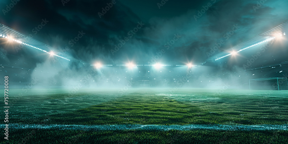 A soccer field with a light on the top of it - obrazy, fototapety, plakaty 