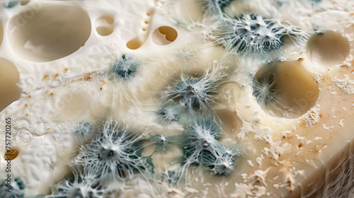 Microscopic Artistry: Penicillium's Dance on Aged Cheese photo