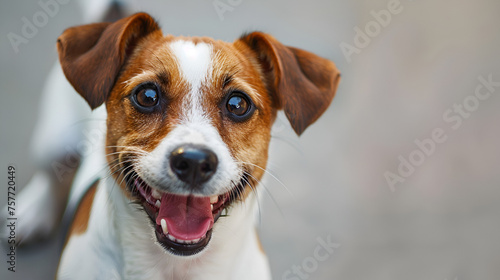 Happy Smiling Jack Russell Terrier Dog Pet Puppy - Cheerful Canine with Wagging Tail and Bright Eyes, Domestic Animal Portrait in High Quality, Playful Doggy with Tongue Out, Generative AI