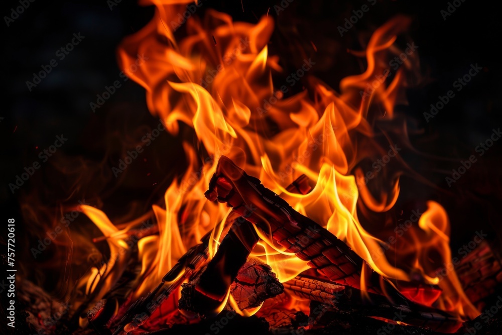 Fire flames on a black background, an abstract concept of passion and energy Fire flames on a black background, an abstract concept of passion and energy