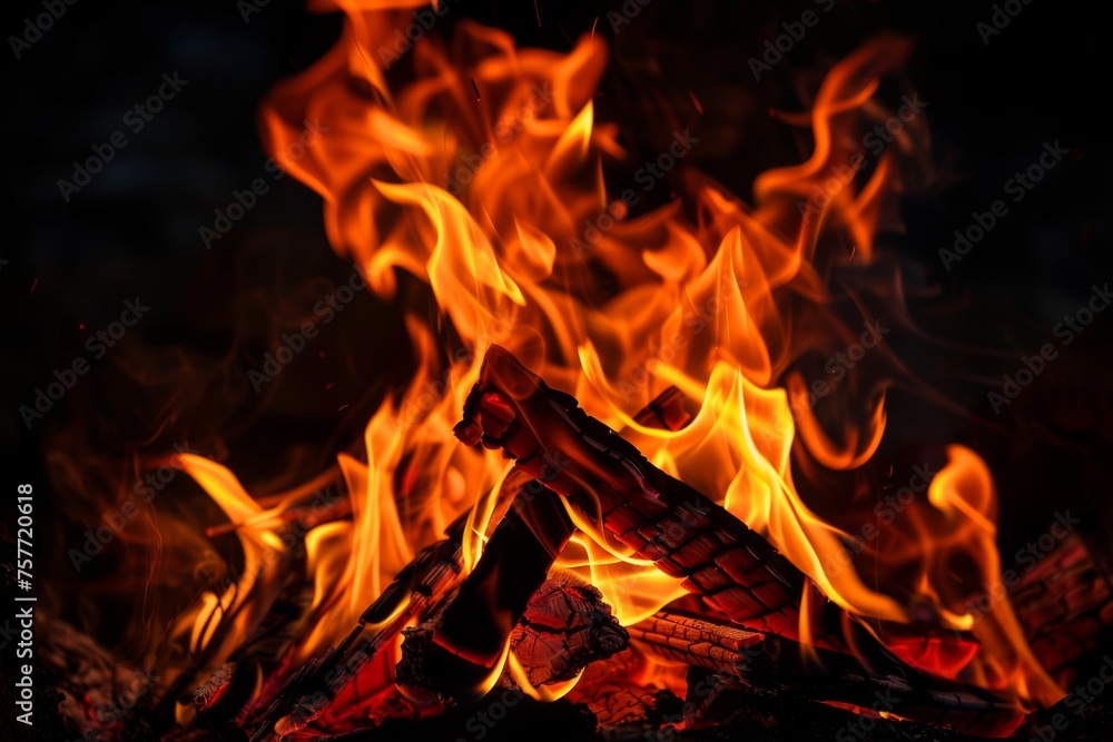 Fire flames on a black background, an abstract concept of passion and energy