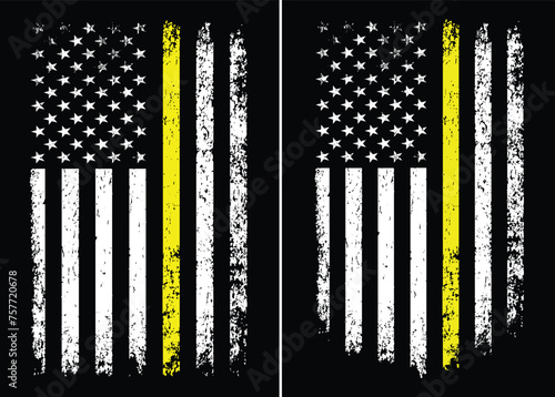 Thin Yellow Line Or Gold Line Flag. American Dispatchers, Security Guards, Tow Truck Driver And Lose Prevention Flag