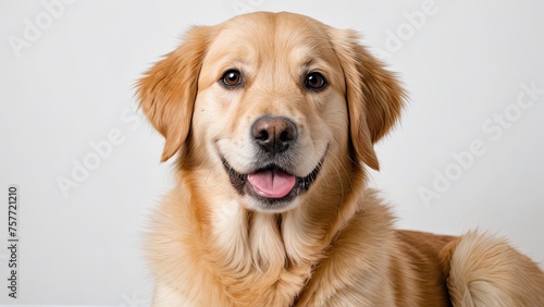 Portrait of Golden retriever dog on grey background