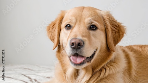 Portrait of Golden retriever dog on grey background
