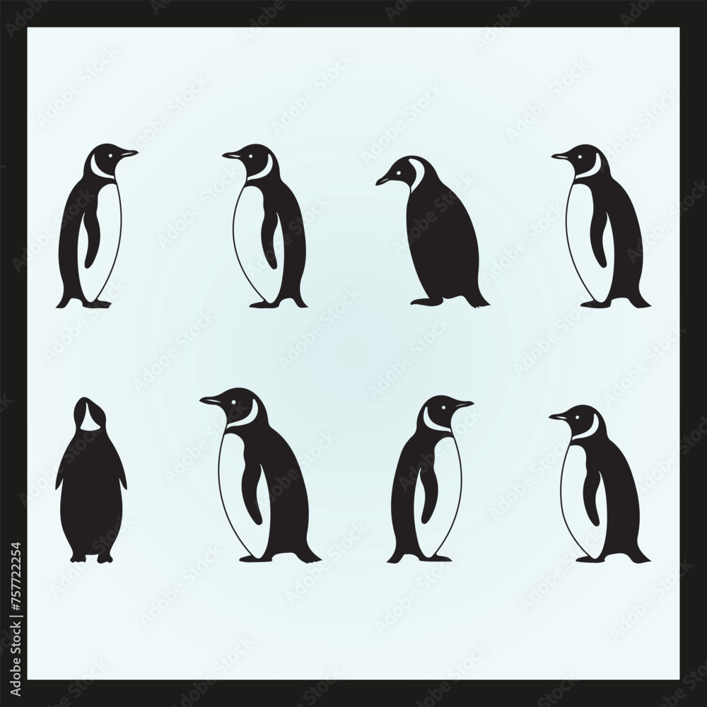 Naklejka premium Penguin silhouette set Clipart on a hex color background