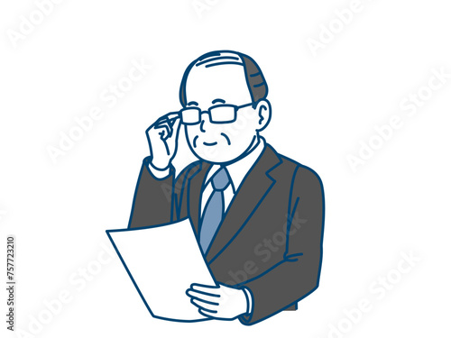 書類を見る中年会社員の男性のイラスト
