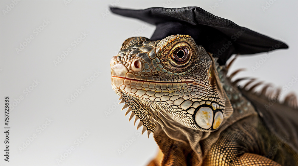 Portrait of iguana wearing a graduation cap. Portrait of iguana wearing a graduation cap.