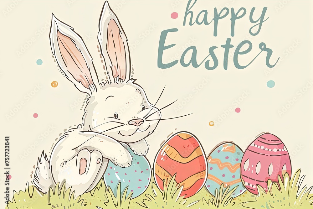 illustration of an Easter bunny and eggs, with the text illustration of an Easter bunny and eggs, with the text