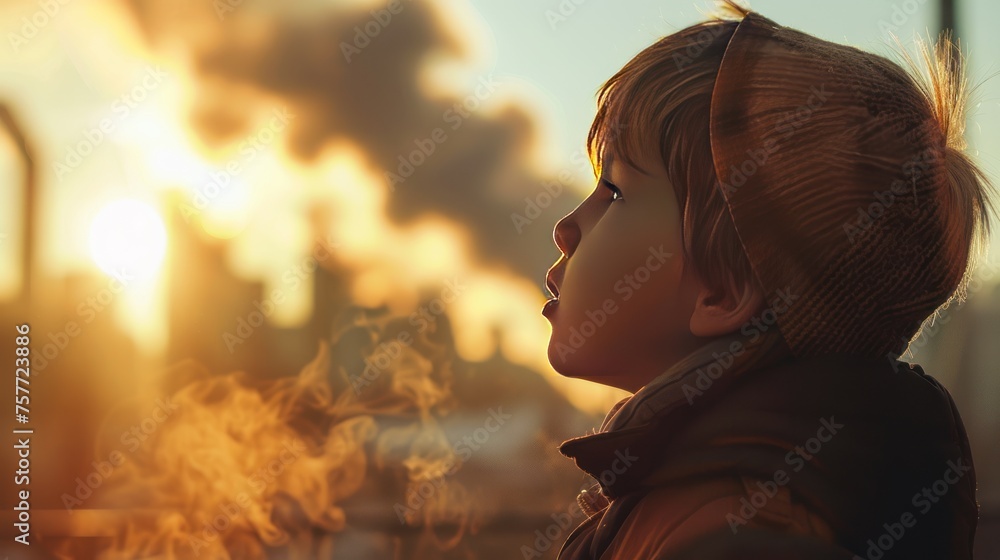 Little child suffers from asthma Show the effects of air pollution on health. Little child suffers from asthma Show the effects of air pollution on health.
