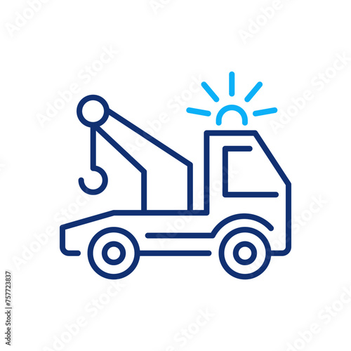 Tow truck icon. Vector illustration. Editable stroke.