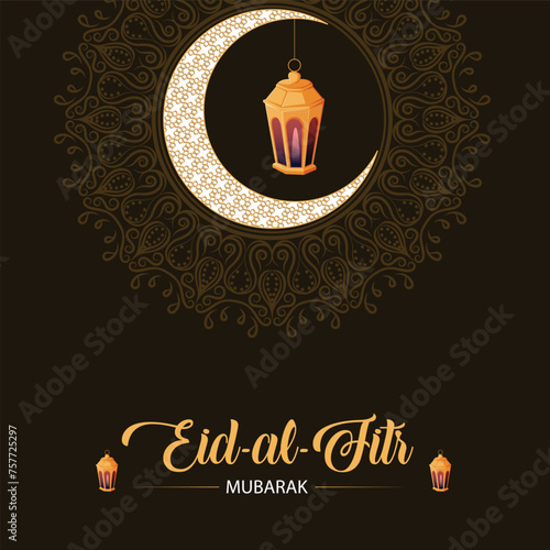 Vector illustration Eid Al Fitr Mubarak calligraphy for the celebration of Muslim community festival editable post banner template