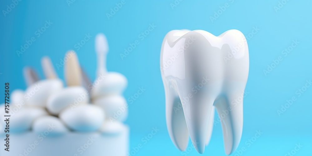 White tooth is shown with blue background White tooth is shown with blue background