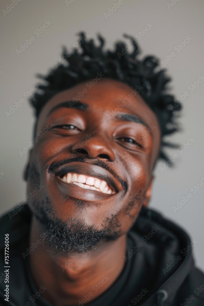 Man with beard and dreadlocks is smiling and looking at camera Man with beard and dreadlocks is smiling and looking at camera
