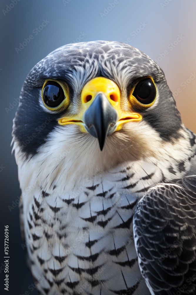 Bird with yellow beak and yellow eyes is staring at camera Bird with yellow beak and yellow eyes is staring at camera