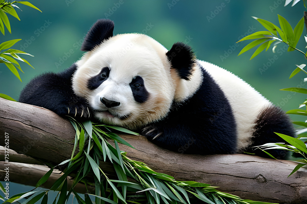 Fototapeta premium Sleeping giant panda baby