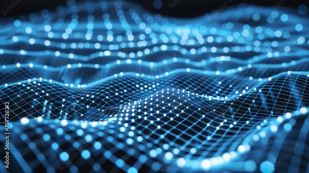Abstract blue background with a network grid and connected particles, representing digital technology and data Abstract blue background with a network grid and connected particles, representing digital technology and data