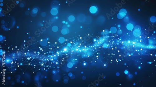 Abstract blue background with a network grid and connected particles  representing digital technology and data