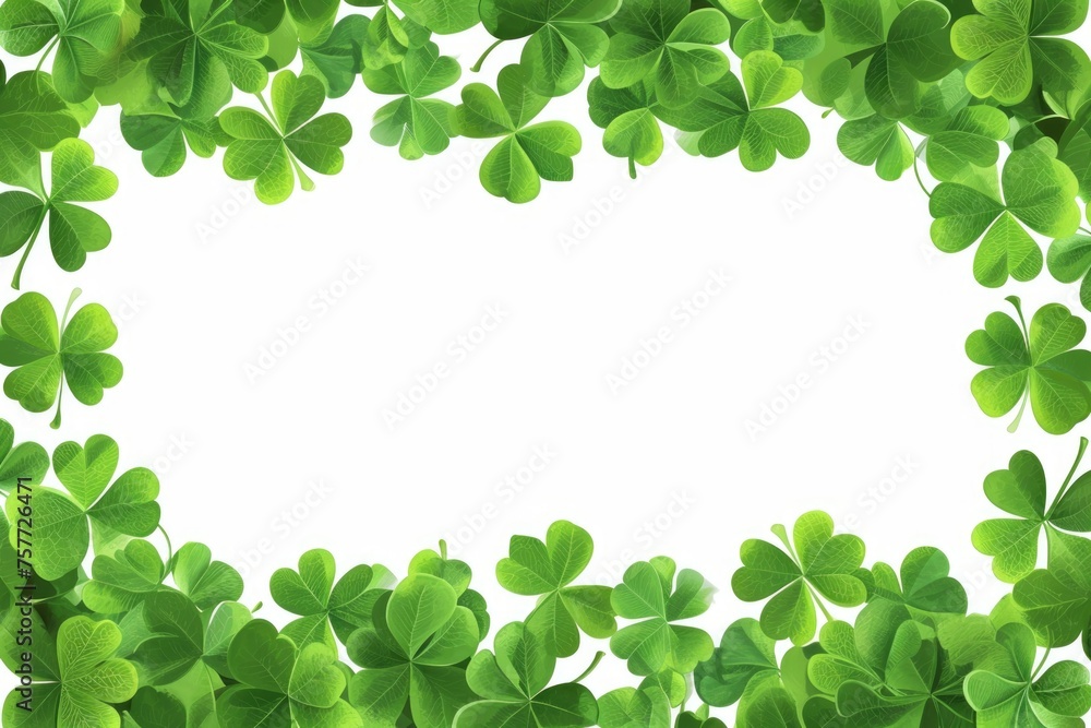 Green leafy border with four clovers in middle