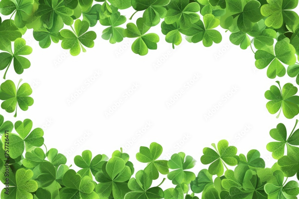Green leafy border with four clovers in middle Green leafy border with four clovers in middle