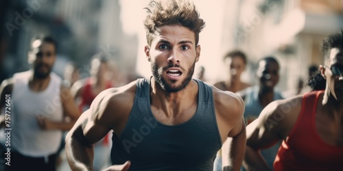Man is running in race with other people