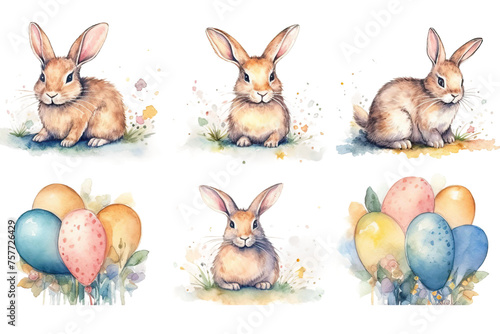 cute rabbit set watercolor