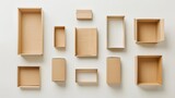 Assortment of cardboard shipping boxes isolated on pristine white background, ideal for mockups and packaging design. Versatile sizes for reliable product delivery