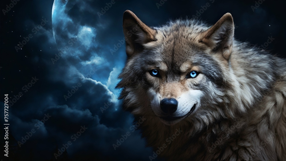 frighting seen of the face of wolf
