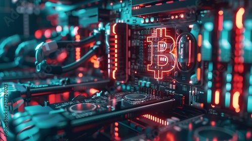 A digital currency mining rig processing blockchain transactions, showcasing the computational power of electronic systems in finance.
