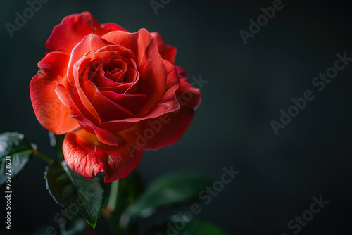 Red Rose On An Unusual Black Background For Design And Background Is Created Using Artificial Intellect