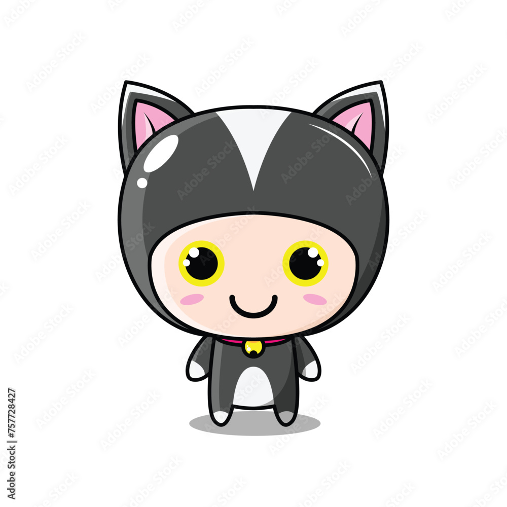 Cute Cat Character Black White Cute Cat Character Black White