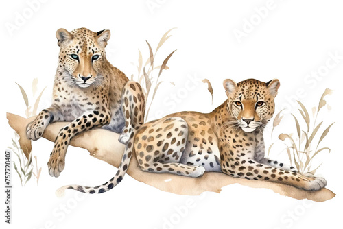 Exotic realistic jaguar wild leopards animals cute cat Watercolor