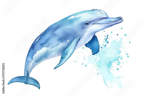 dolphin cute white background cartoon jumping Watercolor isolated © akk png