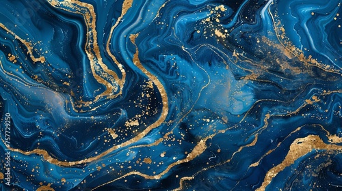 Luxurious blue and gold abstract floral marble texture background, perfect for elegant designs and upscale aesthetics