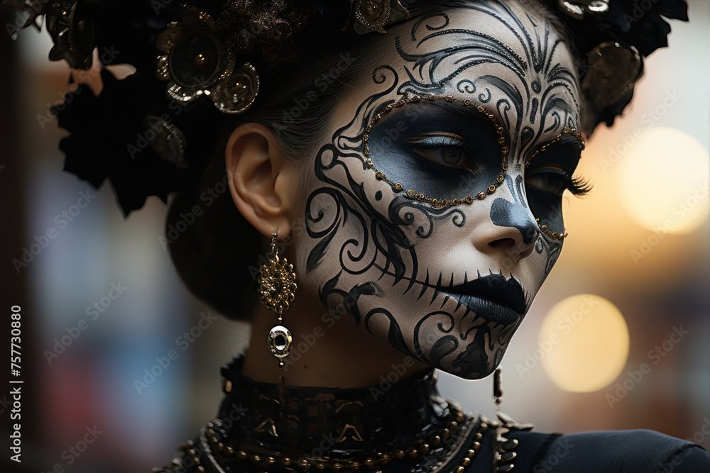 makeup festival day of the dead mexico - obrazy, fototapety, plakaty 