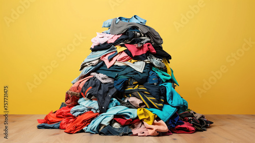 Colorful mountain of assorted clothing waiting for laundry day