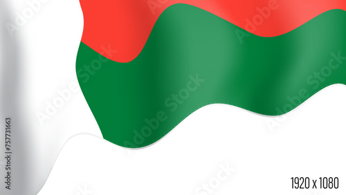 Madagascar country flag realistic independence day background. Madagascar commonwealth banner in motion waving, fluttering in wind. Festive patriotic HD format template for independence day