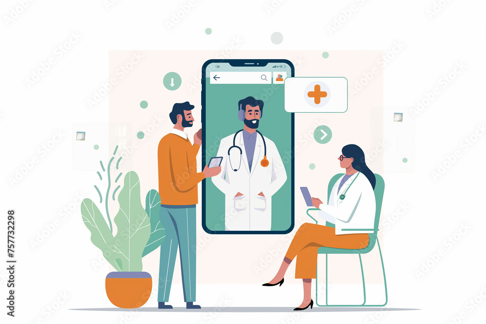 Patients and phone with doctor on the screen. Online doctor, medical consultation, health care services concept.