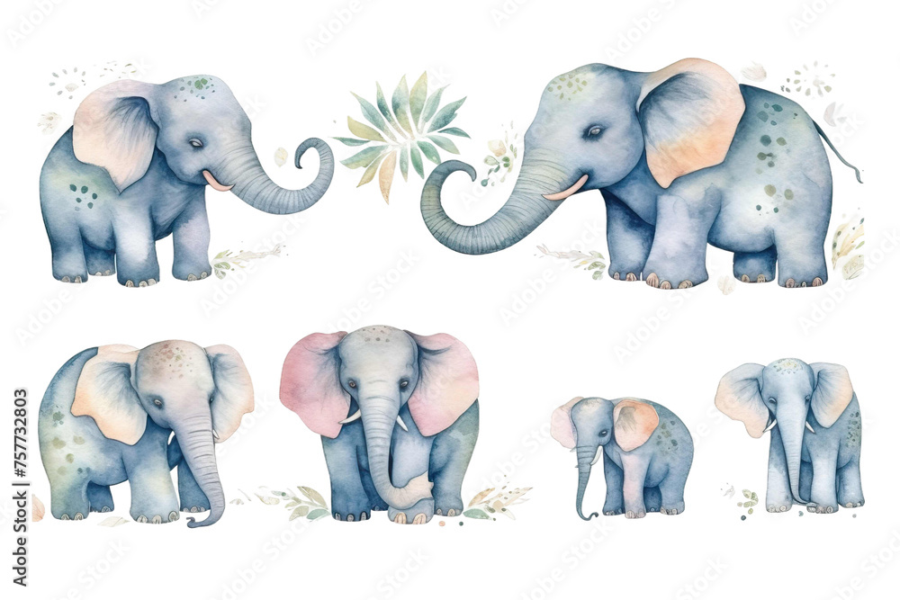 animal illustration set cute elephants Watercolor