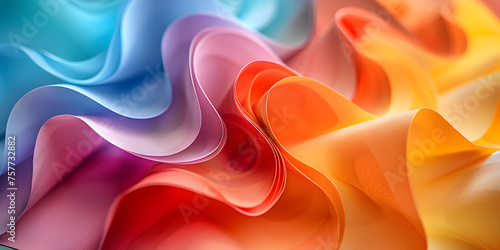 Colorful textile with smooth surface in wavy folded shapes.