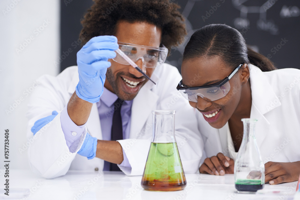 Science, pipette and scientist people in lab for clinical research, study or chemical reaction experiment. Medical, beaker and healthcare expert team with medicine, examination or pharma assessment Science, pipette and scientist people in lab for clinical research, study or chemical reaction experiment. Medical, beaker and healthcare expert team with medicine, examination or pharma assessment