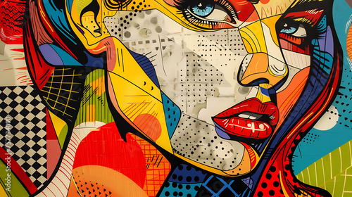 Blonde woman in a pop art style. Close-up of a retro comic woman's face against a red backdrop. Suitable for various design purposes such as posters, packaging, banners, and more.