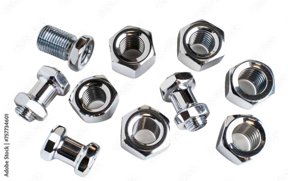 Nut and Bolt Chrome Coatings isolated on transparent Background Nut and Bolt Chrome Coatings isolated on transparent Background