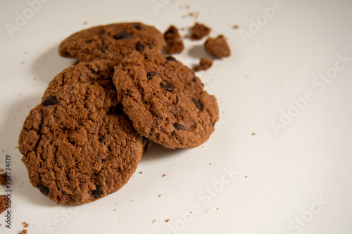 sweet and crunchy chocolate biscuits on a white background