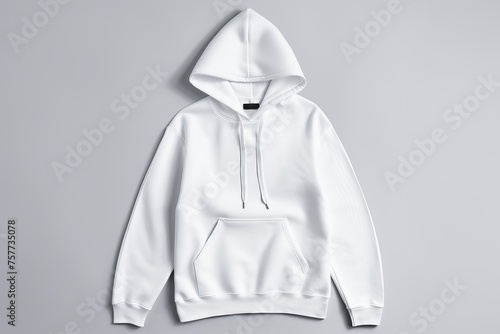 White Hooded Sweatshirt Displayed  Against Gray Background