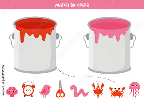 Learning basic colors for preschool kids. Sort by color. Red or pink.