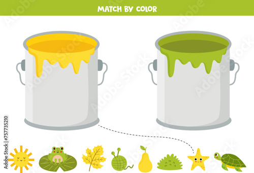 Learning basic colors for preschool kids. Sort by color. Yellow or green.