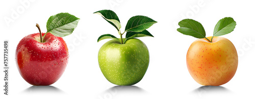 Set of Fresh Red, Green, and Yellow Apple isolated PNG