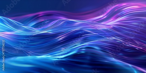 Abstract image of dynamic blue and purple flowing data streams.